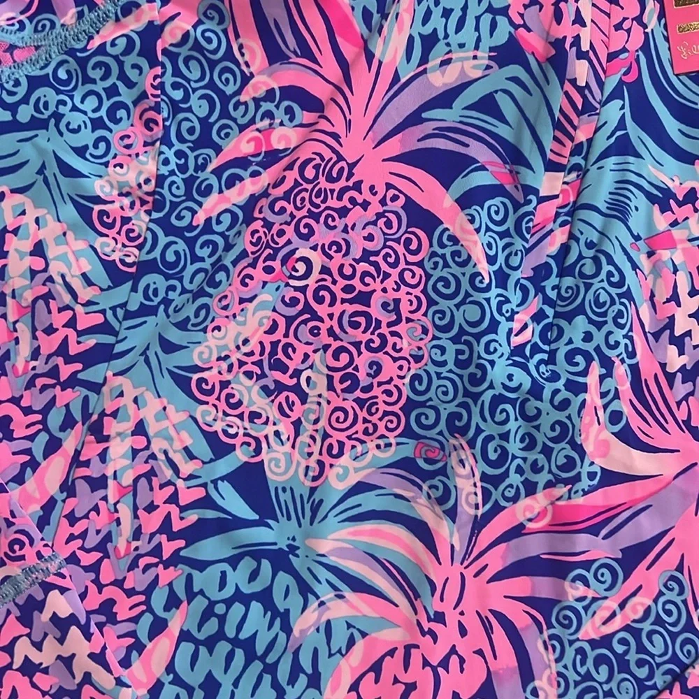 Lilly Pulitzer Luxletic Marion Mesh panel Half Zip Borealis blue tropic down low - Picture 6 of 11